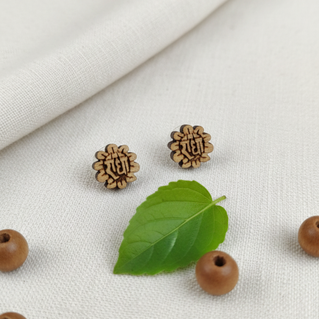 Flower Shaped Radha Naam Tulsi Earrings - vrajwasi.in