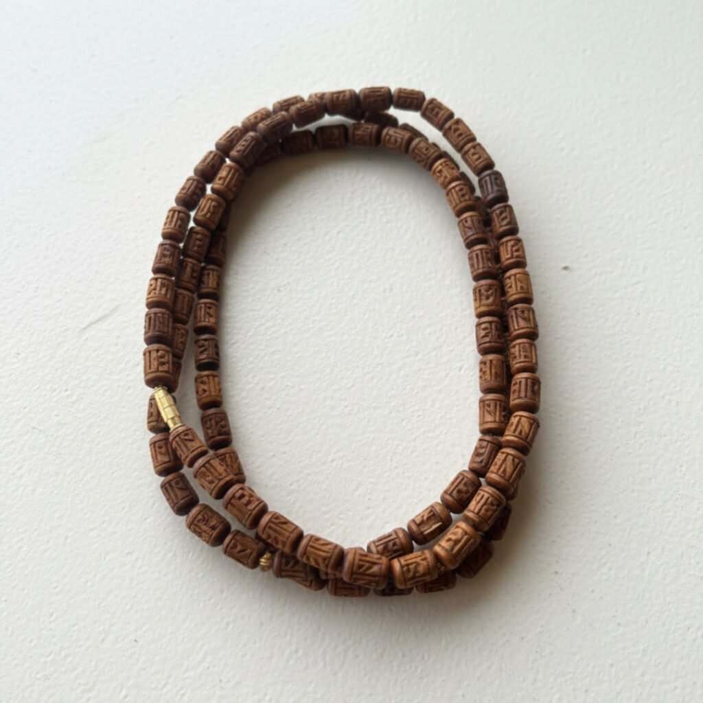 Dark Brown Handcrafted Radha Name Pure Tulsi Kanthi Mala - vrajwasi