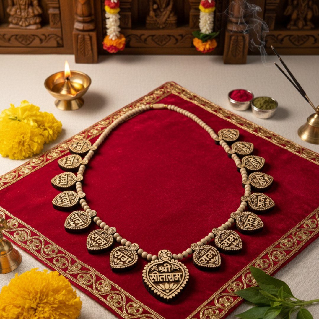 Ram & Sita-Ram Naam 16+1 Pure Tulsi Locket Haar