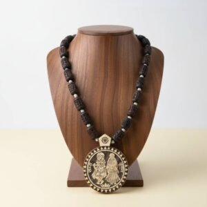 Shri Radha Krishna Tulsi locket and Brown Radha name handcrafted Tulsi beads mala