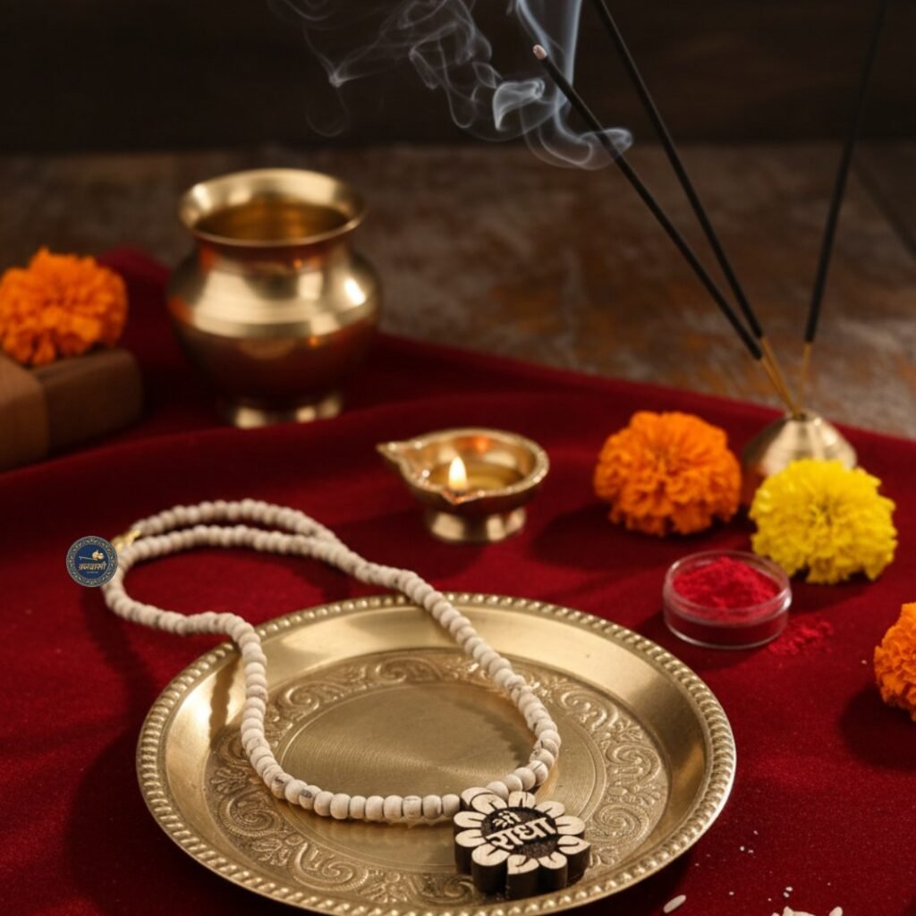 Shri Radha Flower Design Tulsi Locket Kanthi Mala , vrajwasi