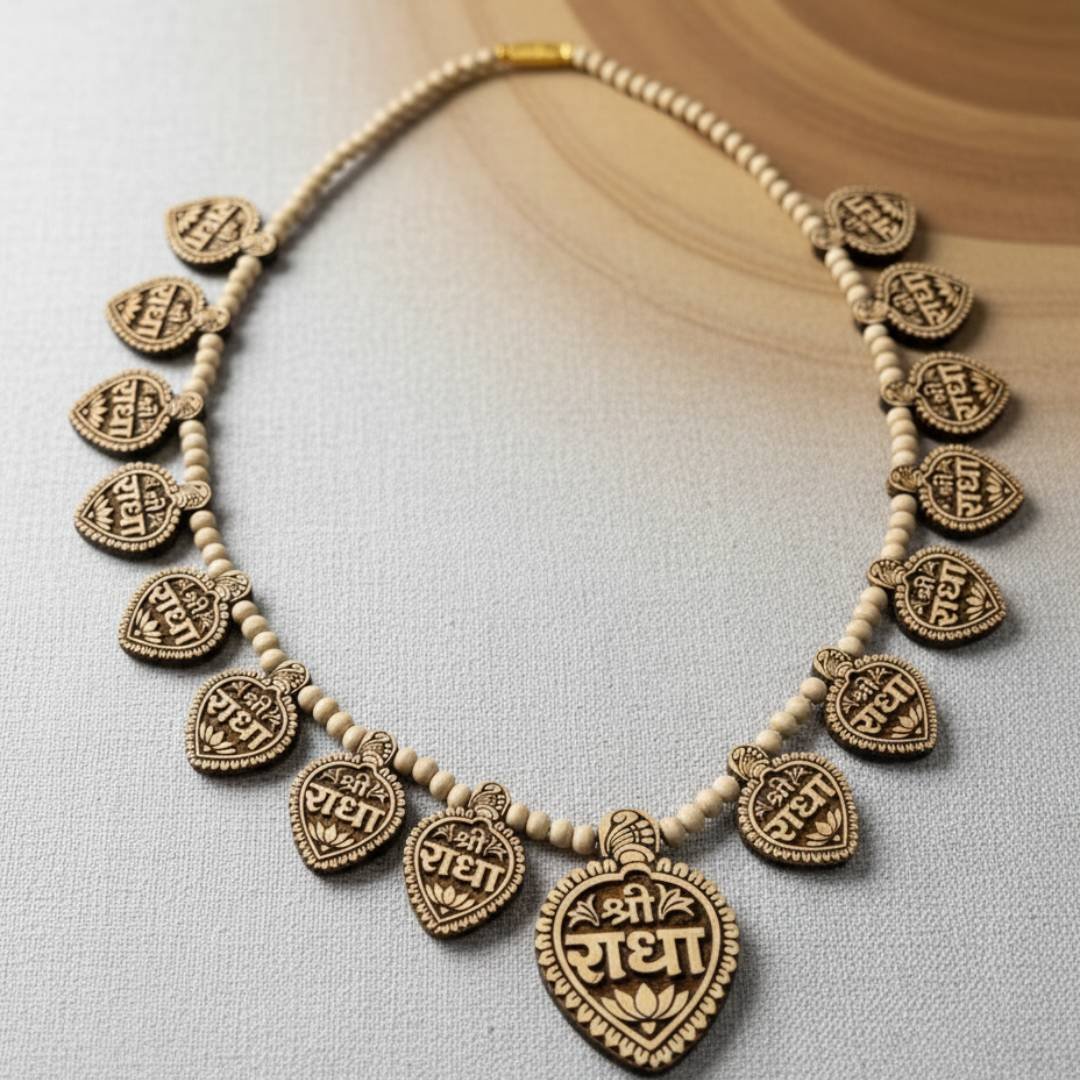 Radha Name 16 Patte Tulsi Mala & 1 Radha Name Big Size Locket