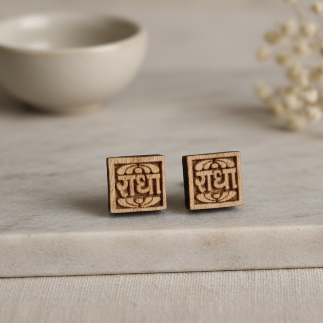 Square Radha Naam Tulsi Earrings - Vrajwasi