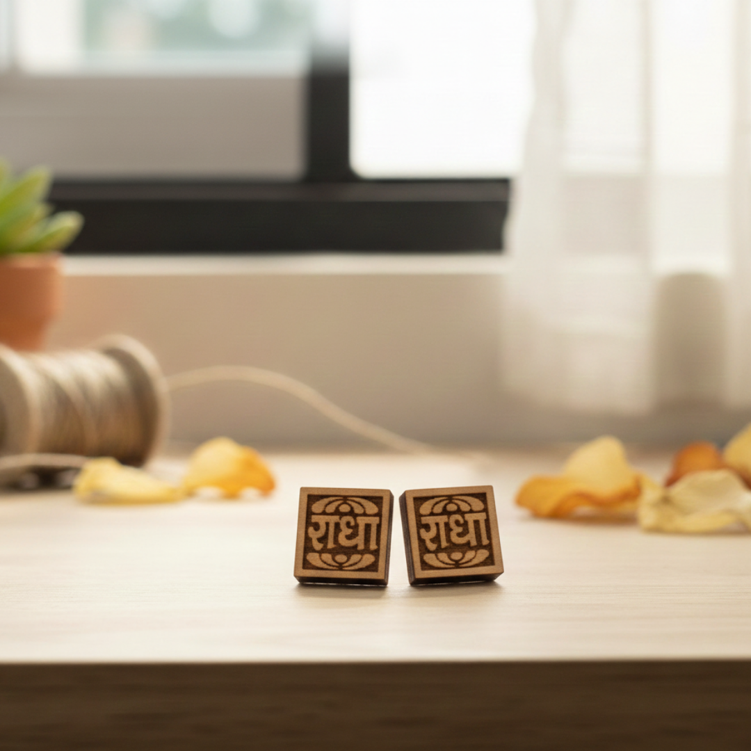 Square Radha Naam Tulsi Earrings - Vrajwasi
