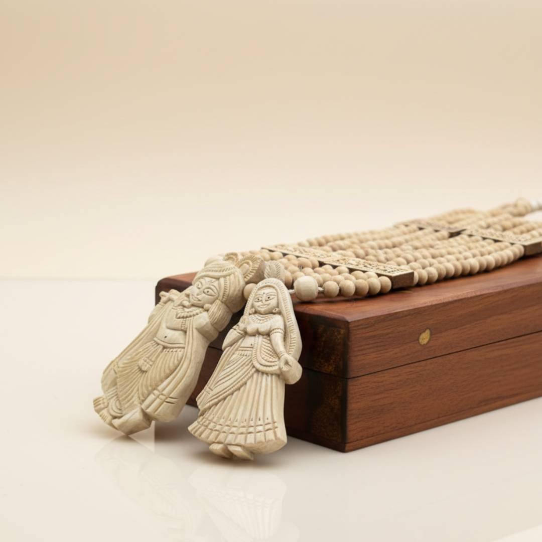 Radhakrishna Handcrafted Tulsi Locket & Tulsi Panch Mala Haar - Vrajwasi