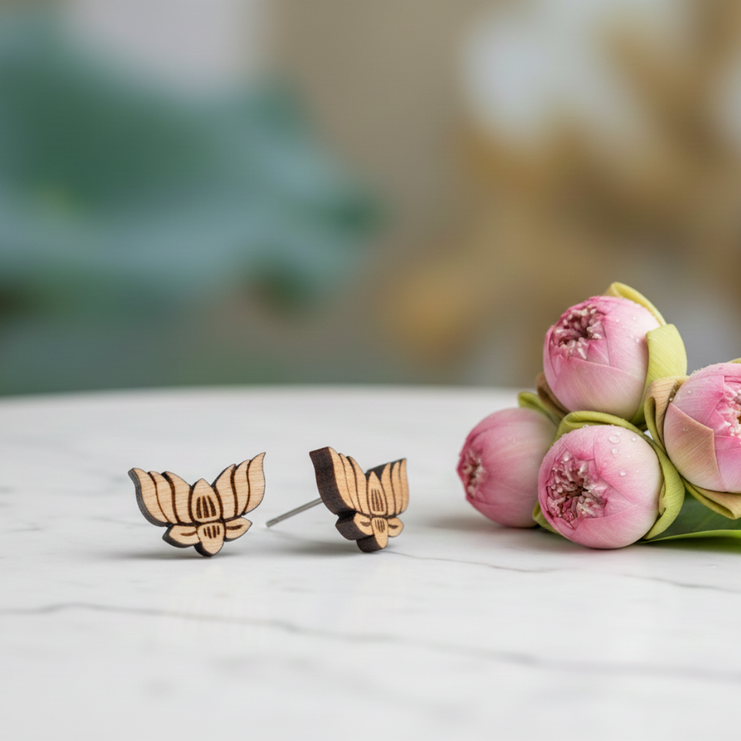 Lotus Shape Pure Tulsi Earrings - vrajwasi.in