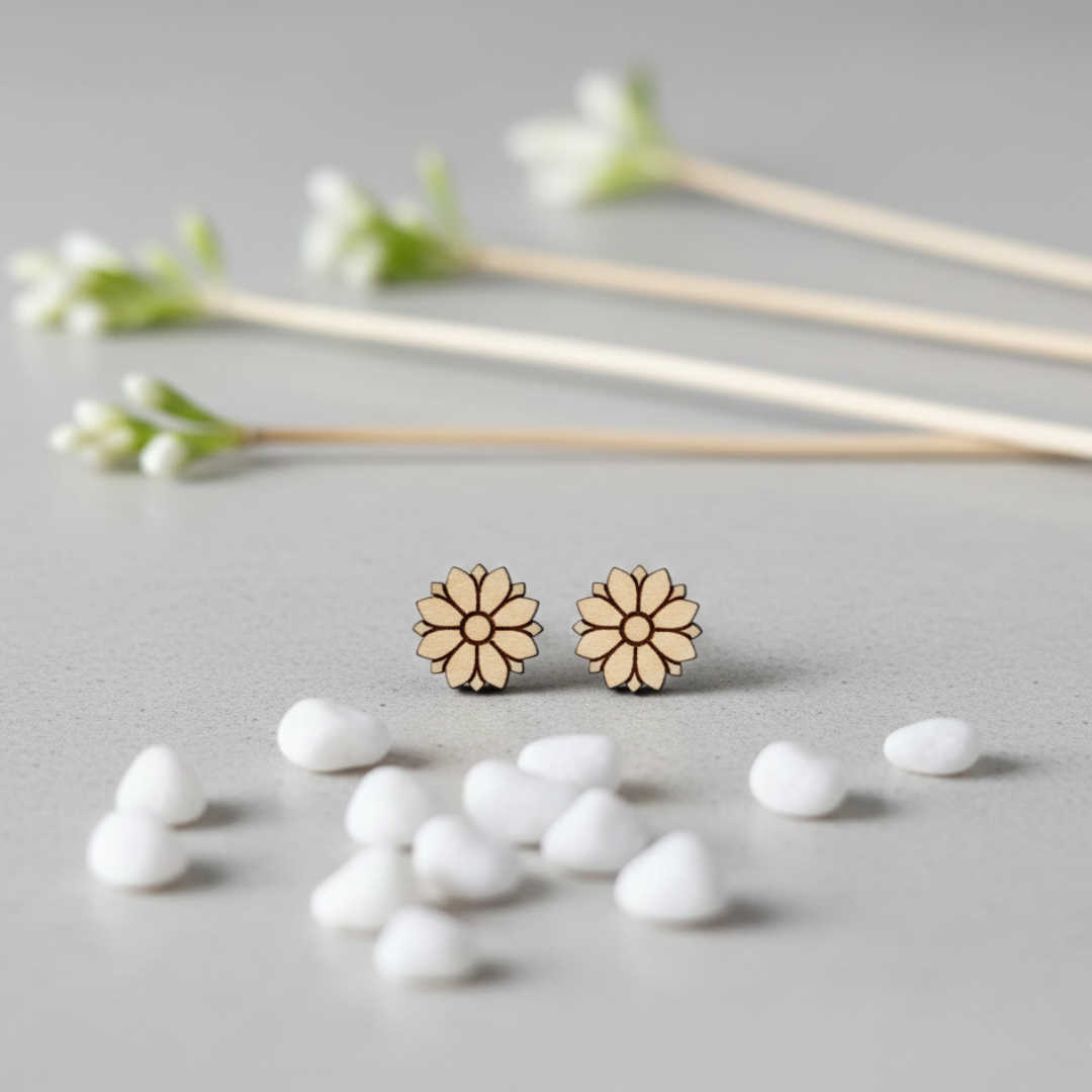 Flower Design Pure Tulsi Earrings - vrajwasi.in