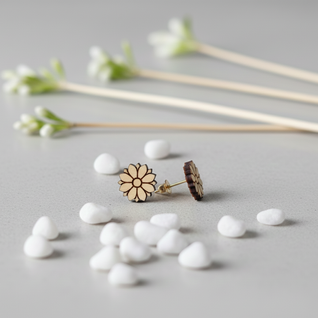 Flower Design Pure Tulsi Earrings - vrajwasi.in