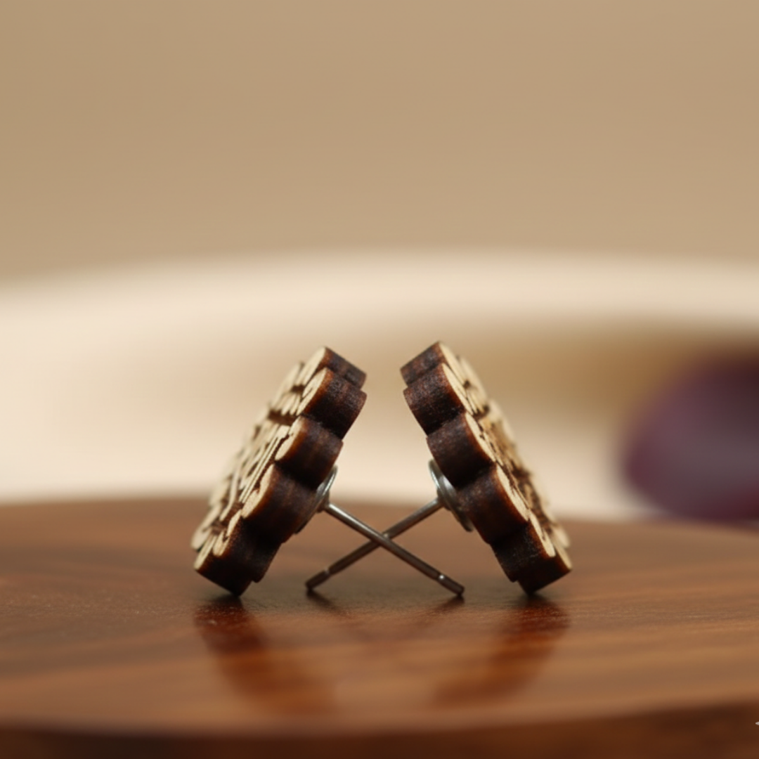 Flower Radha Krishna Pure Tulsi Earrings - Vrajwasi.in