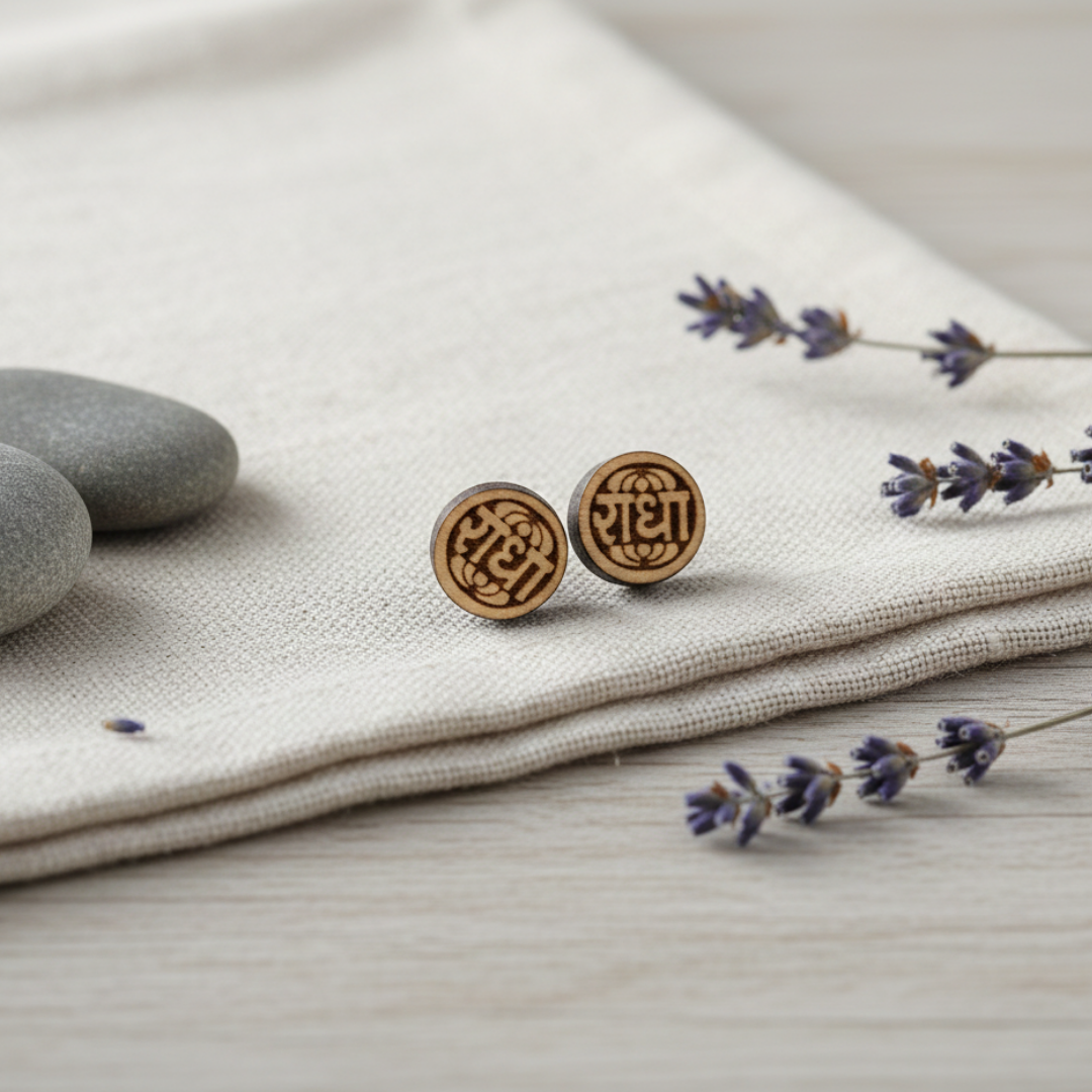 Round Radha Naam Tulsi Earrings - Vrajwasi