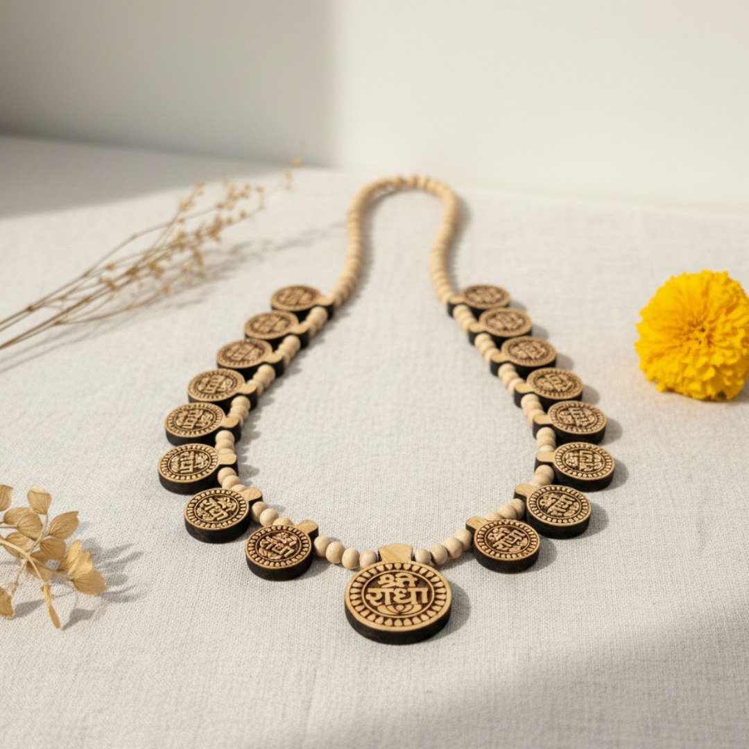 Radha Naam 16+1 Pure Tulsi Locket Haar