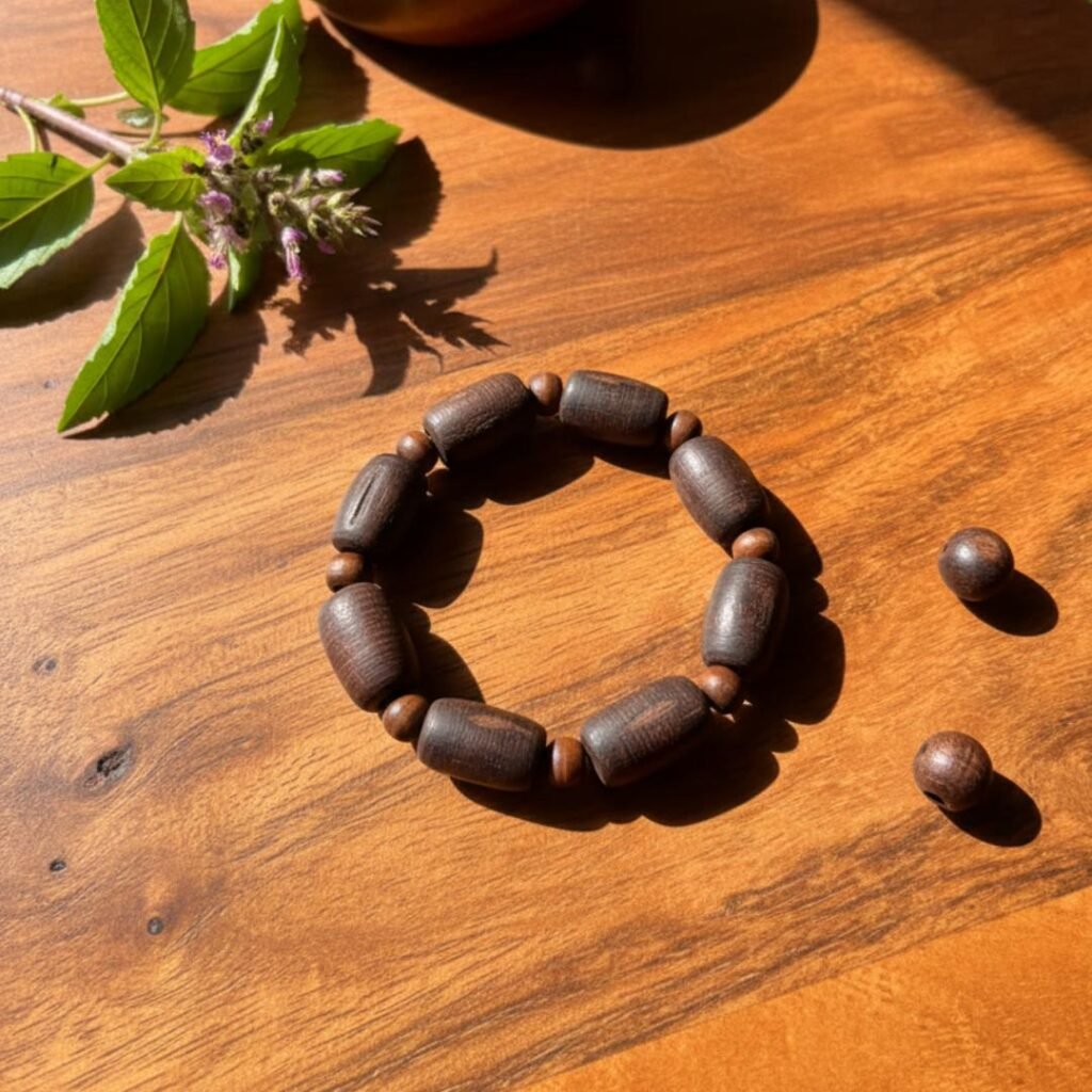 Black Long & Small Round Pure Tulsi Beads Bracelet