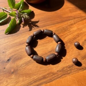 Black Long & Small Round Pure Tulsi Beads Bracelet