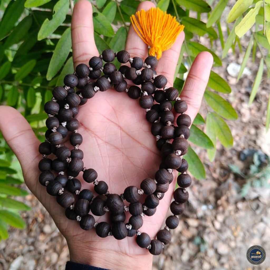 Pure Brown Tulsi Japa Mala – 10mm Beads (108+1) Handcrafted with Ghee Finish