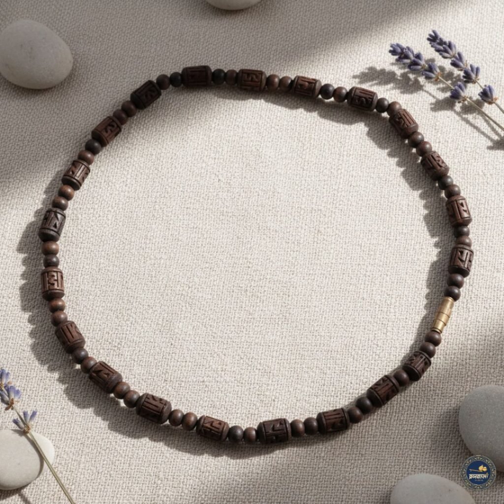 Black Radha Naam Long Beads & Small Beads Tulsi Kanthi Mala | Pure Tulsi Mala with Radha Naam for Bhakti & Daily Wear