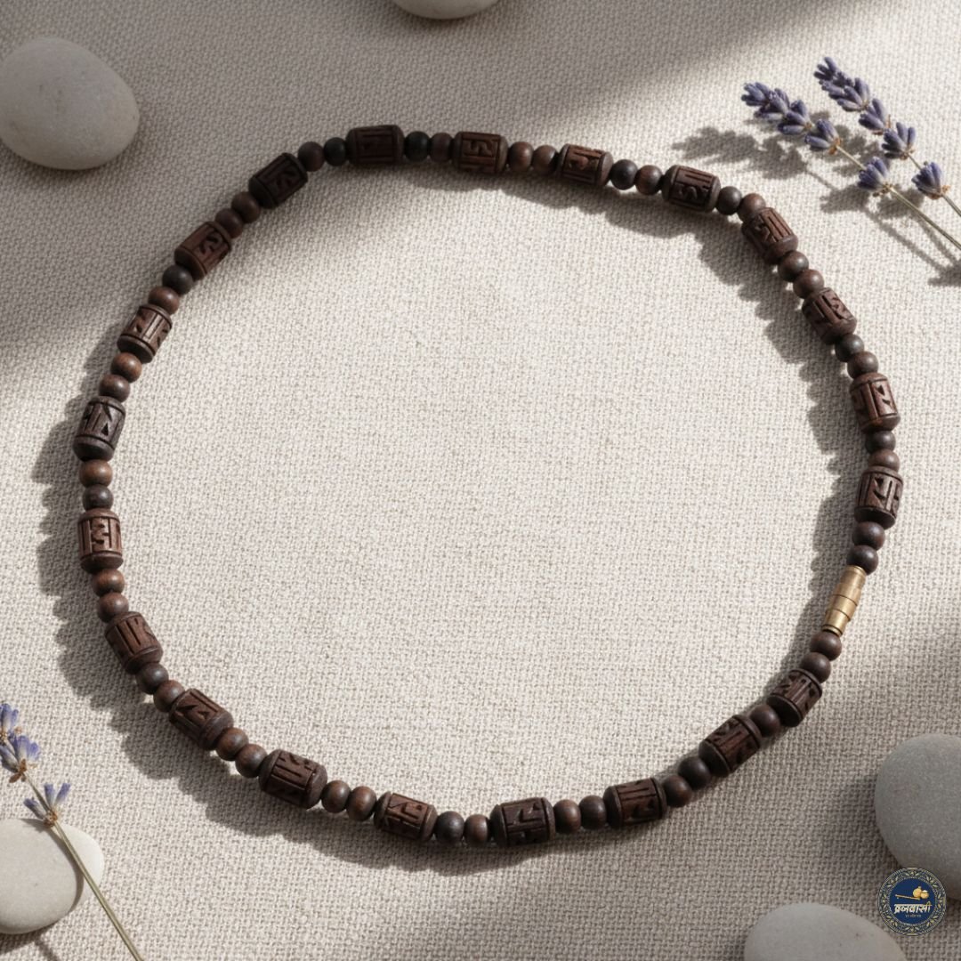 Black Radha Naam Long Beads & Small Beads Tulsi Kanthi Mala | Pure Tulsi Mala with Radha Naam for Bhakti & Daily Wear