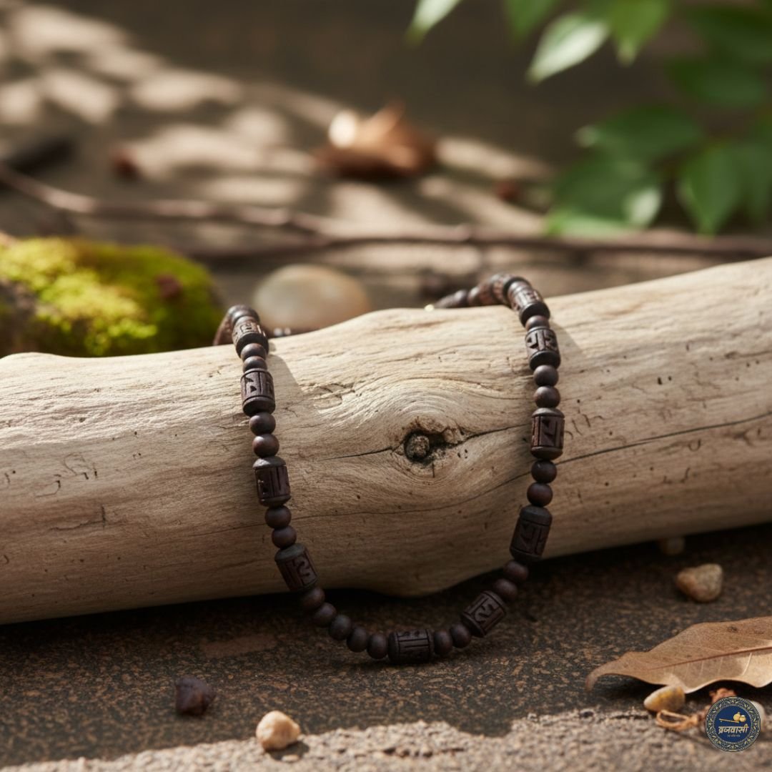 Black Radha Naam Long Beads & Small Beads Tulsi Kanthi Mala | Pure Tulsi Mala with Radha Naam for Bhakti & Daily Wear