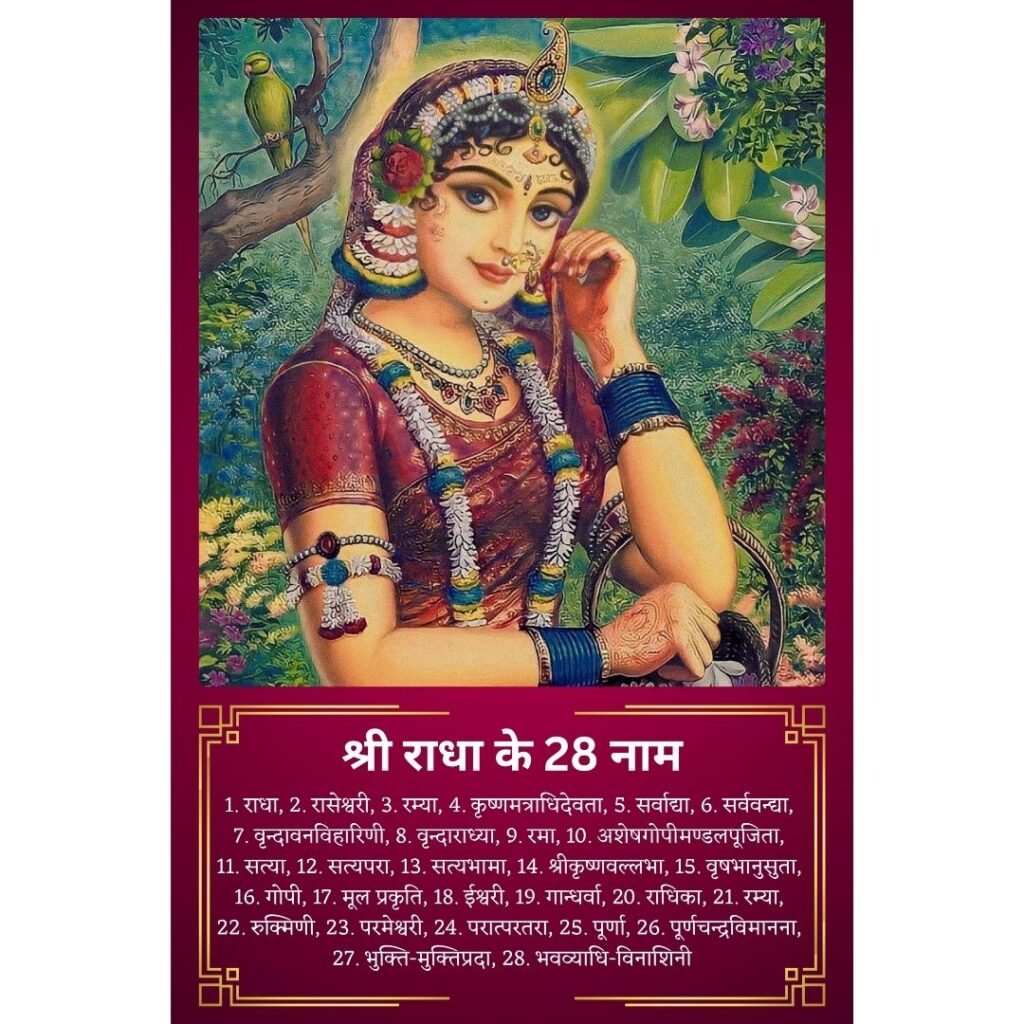 Shri Radha Rani 28 Naam Wall Poster - vrajwasi.in