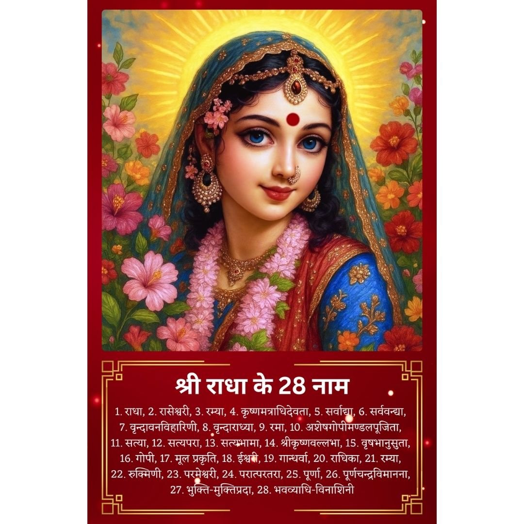 Shri Radha Rani 28 Naam Wall Poster - vrajwasi.in