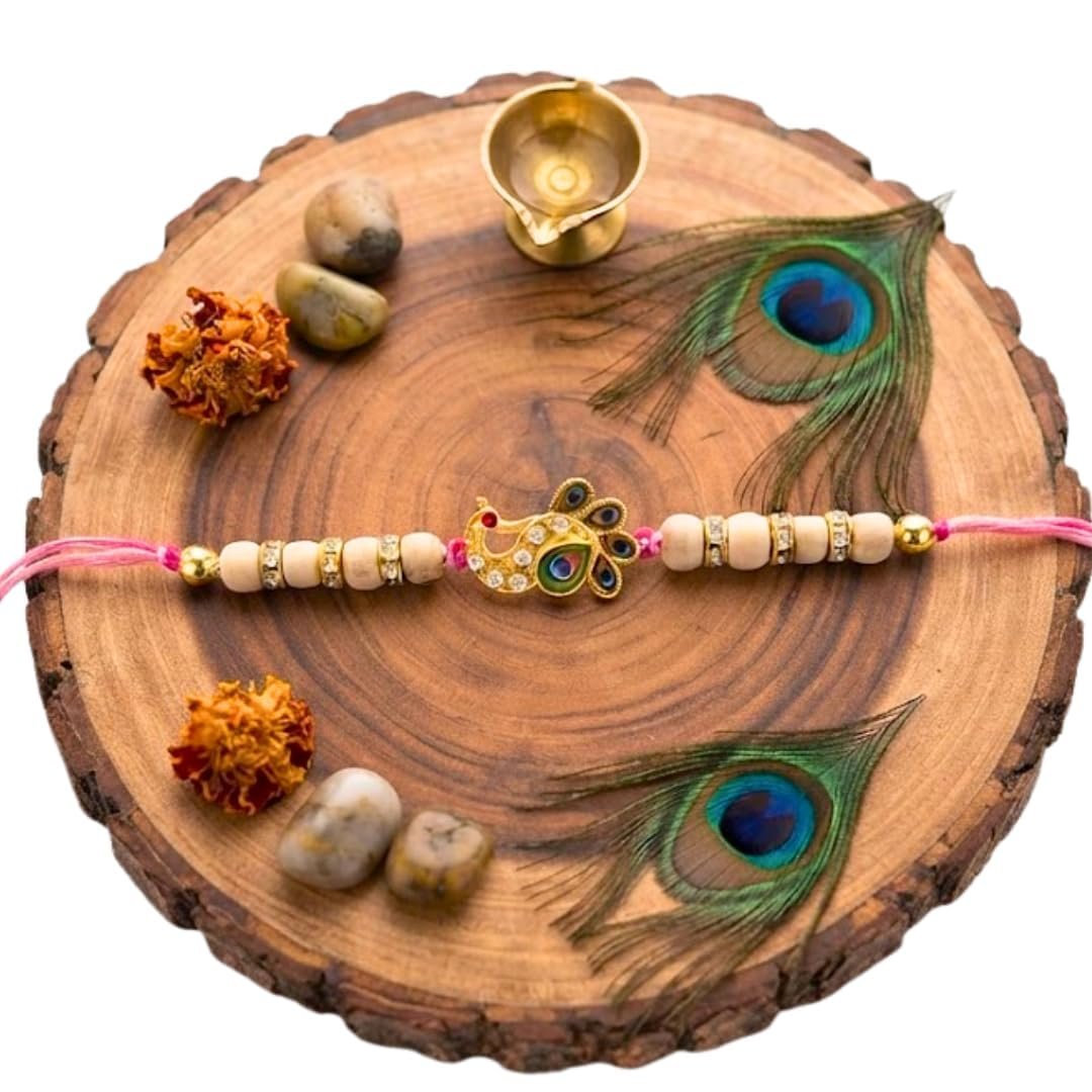 Peacock Tulsi Rakhi with Morpankh Pattern