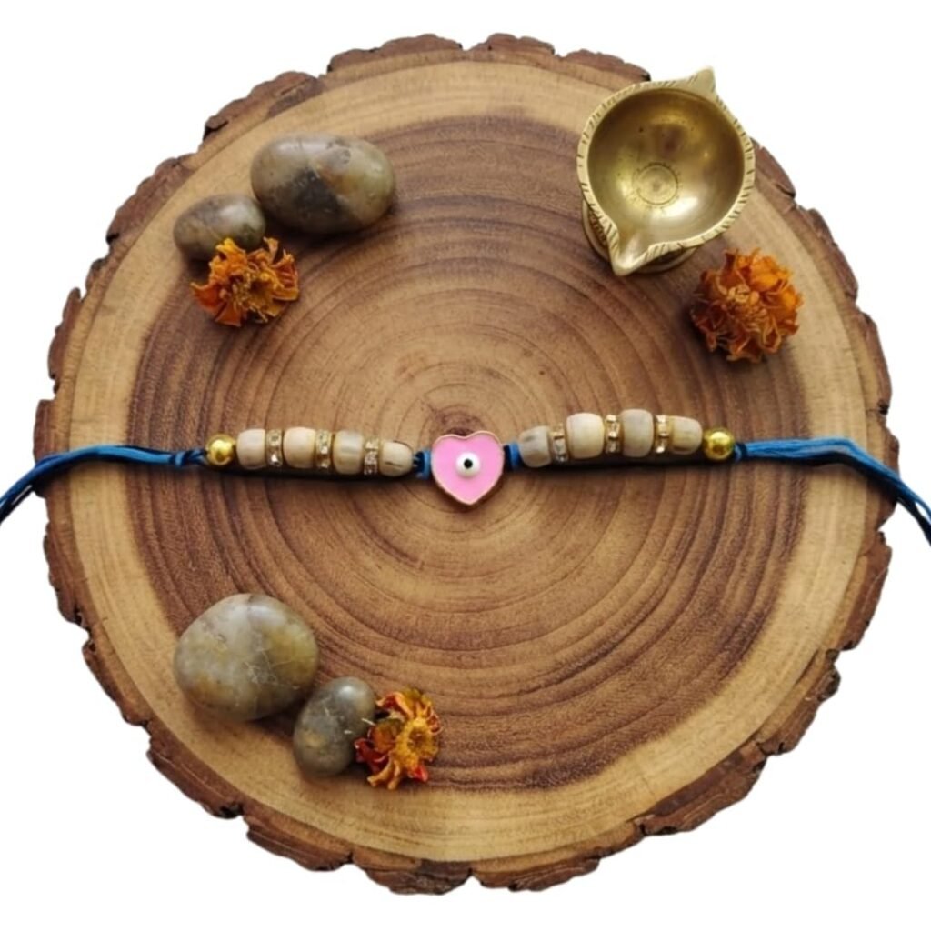 Pink Heart Evil Eye Tulsi Rakhi