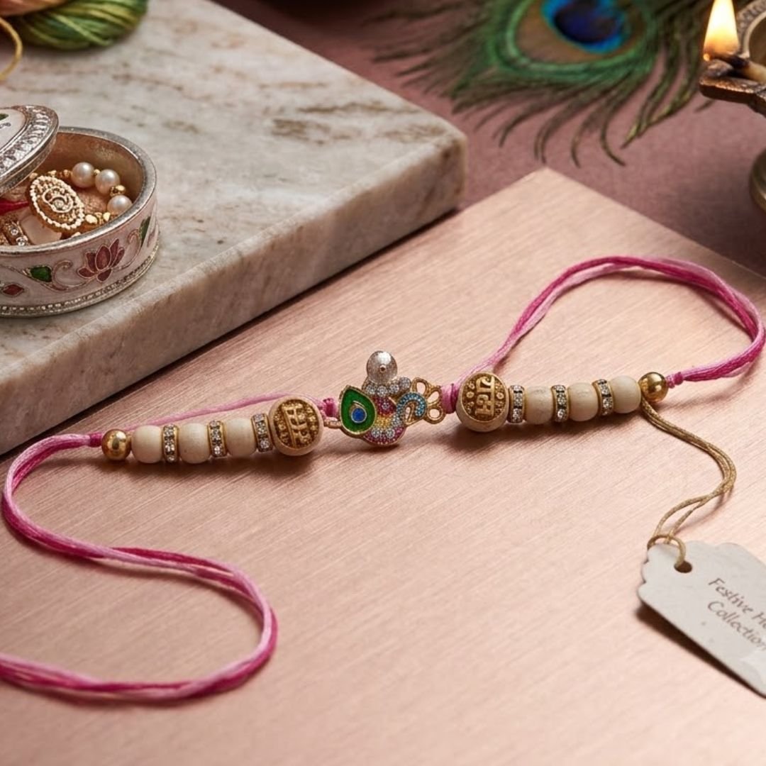 Tulsi Shivling Rakhi with Tulsi Ram Beads | Handmade Spiritual Rakhi for Brother | Raksha Bandhan Rakhi