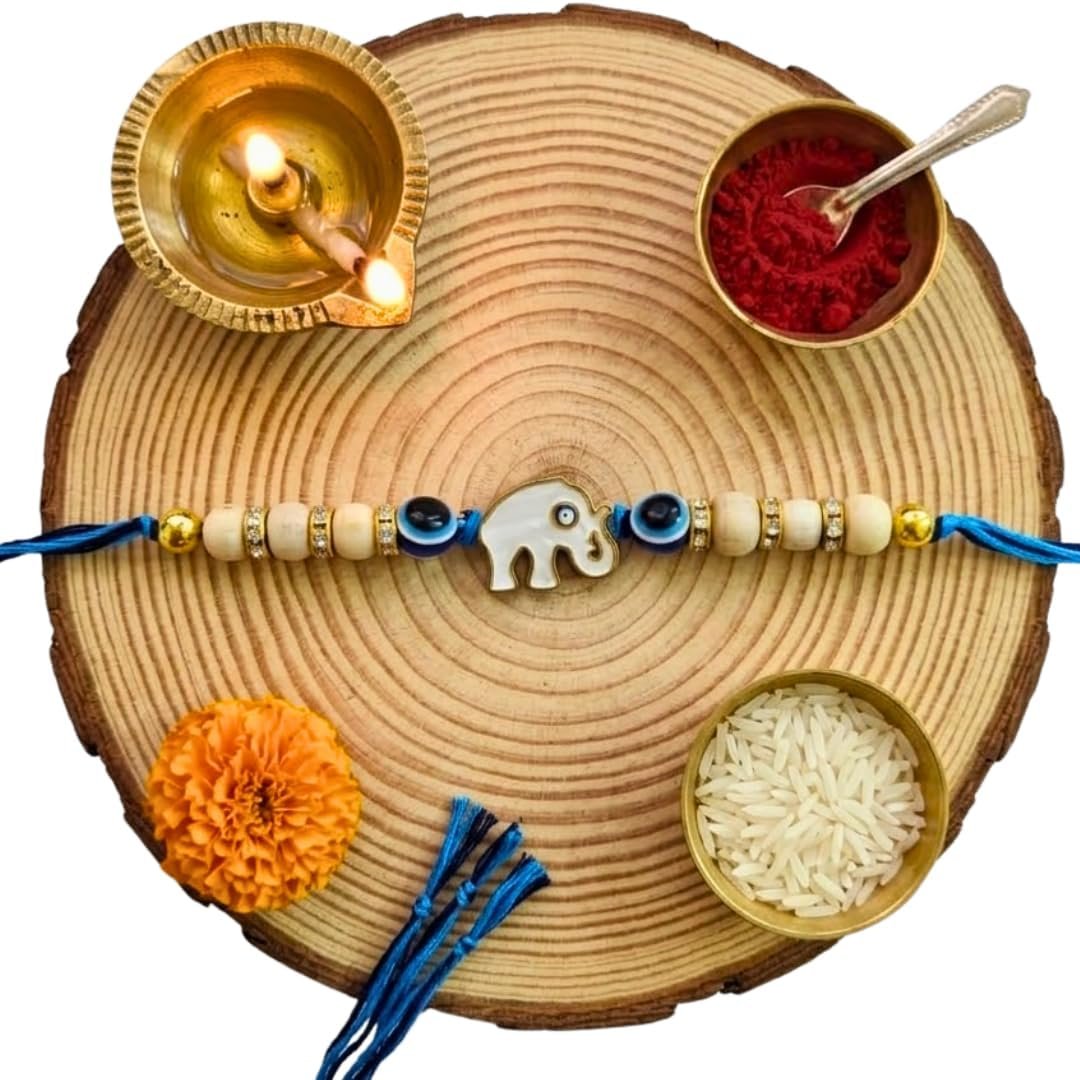 Evil Eye Elephant Tulsi Rakhi